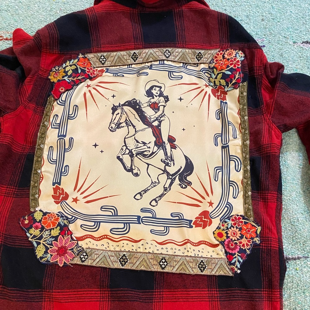 Red Plaid Western Horse Graphic Top